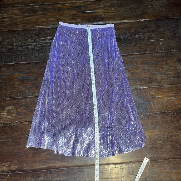 LE SUPERBE Tiny Dancer Lilac Sequin Chiffon Hem Lined Midi Skirt Zip Sz 4 - Picture 9 of 9
